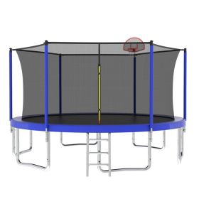 14FT For Kids Children With Safety Enclosure Net Outdoor Backyards Large Recreational Trampoline (Option: Blue)