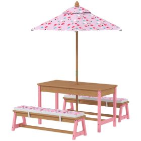 Kids Picnic Table Set with Foldable Umbrella, Removable Cushions & Boxes, Flamingo Theme, Pink (Option: Pink-960x330x360 mm)