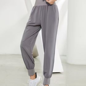 Solid Color High Waist Yoga Fitness Cropped Pants, Breasted Waist Straps Sports Jogging Pants, Women's Activewear (Color: GREY, size: S(4))