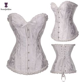 Sexy Women Steampunk Clothing Gothic Plus Size Corsets Lace Up Boned Overbust Bustier Waist Cincher Body Shaper Corselet S-6XL (Color: 810 white, size: XL)