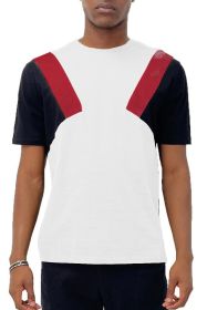 Color Block Short Sleeve Tshirt (Color: WHITE RED BLACK, size: S)