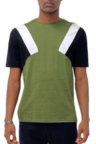 Color Block Short Sleeve Tshirt (Color: OLIVE WHITE BLACK, size: L)