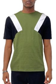 Color Block Short Sleeve Tshirt (Color: OLIVE WHITE BLACK, size: 2XL)