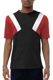 Color Block Short Sleeve Tshirt (Color: BLACK WHITE RED, size: S)