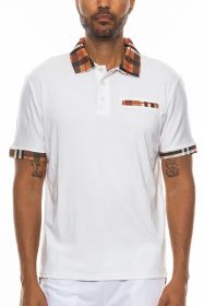 Checkered Plaid Short Sleeve Ploto Shirt (Color: White, size: XL)