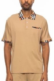 Checkered Plaid Short Sleeve Ploto Shirt (Color: Khaki, size: 3XL)