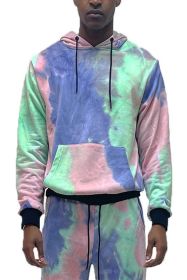 Mens Cotton Tye Dye Hoodie (Color: LIME PURPLE, size: 3XL)