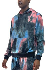 Mens Cotton Tye Dye Hoodie (Color: BLACK BLUE, size: M)