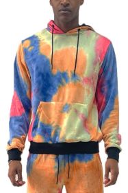 Mens Cotton Tye Dye Hoodie (Color: RED ORANGE, size: L)