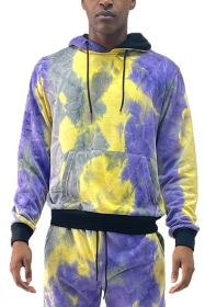 Mens Cotton Tye Dye Hoodie (Color: PURPLE YELLOW, size: XL)