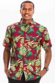 Weiv Mens Print Hawaiian Button Down Shirt (Color: BURGUNDY, size: M)