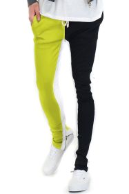 TWO TONE COLOR BLOCK TRACK PANT JOGGER (Color: LIME/BLACK, size: M)