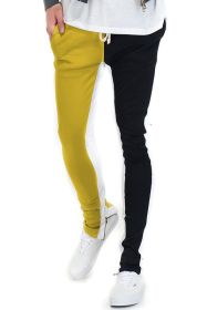 TWO TONE COLOR BLOCK TRACK PANT JOGGER (Color: YELLOW BLACK, size: L)