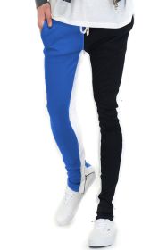 TWO TONE COLOR BLOCK TRACK PANT JOGGER (Color: ROYAL/BLACK, size: 2XL)