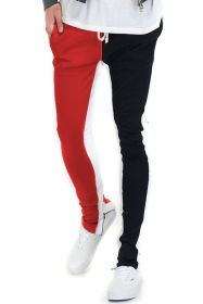 TWO TONE COLOR BLOCK TRACK PANT JOGGER (Color: RED/BLACK, size: M)