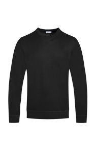 SOLID COLOR ROUND NECK SWEATER (Color: Black, size: L)