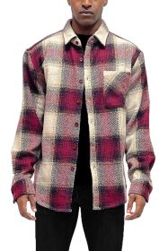 Flannel Shirt Jacket Checkered Plaid Shacket (Color: BURGUNDY, size: M)