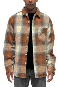 Flannel Shirt Jacket Checkered Plaid Shacket (Color: Sand, size: M)