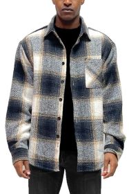 Flannel Shirt Jacket Checkered Plaid Shacket (Color: Black, size: 2XL)