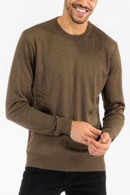 SOLID COLOR ROUND NECK SWEATER (Color: Camel, size: L)