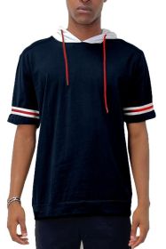 SHORT SLEEVE HOODED SHIRT (Color: Navy, size: S)