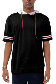 SHORT SLEEVE HOODED SHIRT (Color: Black, size: L)