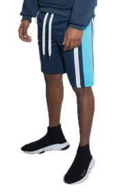 Weiv Mens Color Block Stripe Sweat Shorts (Color: Navy, size: XL)