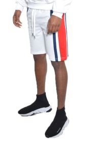 Weiv Mens Color Block Stripe Sweat Shorts (Color: White, size: S)