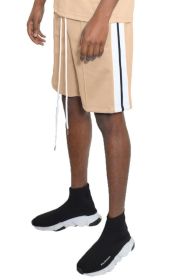 Side Stripe Tape Shorts (Color: Sand, size: L)