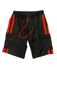 Two Stripe Cargo Pouch Shorts (Color: BLACK RED, size: M)