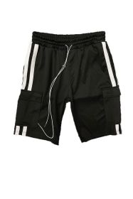 Two Stripe Cargo Pouch Shorts (Color: BLACK WHITE, size: M)