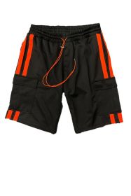 Two Stripe Cargo Pouch Shorts (Color: black orange, size: 3XL)