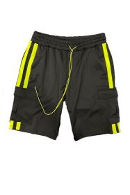 Two Stripe Cargo Pouch Shorts (Color: black lime, size: M)