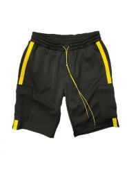 Two Stripe Cargo Pouch Shorts (Color: black yellow, size: 3XL)