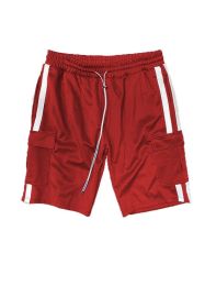Two Stripe Cargo Pouch Shorts (Color: RED WHITE, size: S)