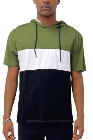 SOLID COLOR BLOCK SHORT SLEEVE HOODIE (Color: WHITE OLIVE BLACK, size: 2XL)