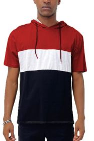 SOLID COLOR BLOCK SHORT SLEEVE HOODIE (Color: RED WHITE BLACK, size: M)