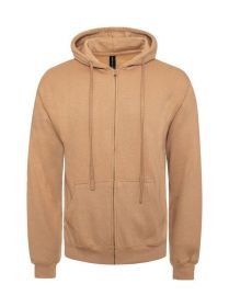 FLEECE ZIPPER HOODIE (Color: Tan, size: S)