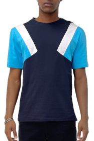 Color Block Short Sleeve Tshirt (Color: NAVY WHITE LIGHT BLUE, size: XL)