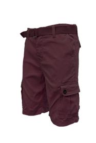 Weiv Mens Belted Cargo Shorts with Belt (Color: BURGUNDY, size: 3XL)