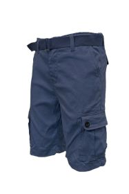 Weiv Mens Belted Cargo Shorts with Belt (Color: Navy, size: L)