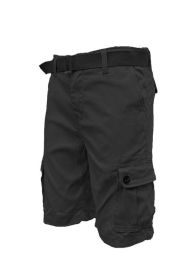 Weiv Mens Belted Cargo Shorts with Belt (Color: Black, size: L)