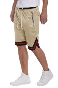 STRIPED BAND SOLID BASKETBALL SHORTS (Color: CREAM, size: S)