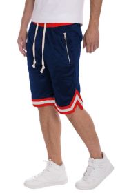 STRIPED BAND SOLID BASKETBALL SHORTS (Color: Navy, size: XL)