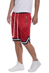 STRIPED BAND SOLID BASKETBALL SHORTS (Color: Red, size: M)