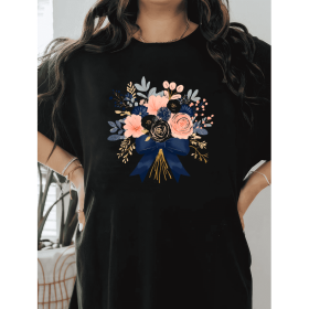 Casual Women's Cotton T-Shirt with Bow Detail - Trendy and Comfortable for Every Season (Style: 42)