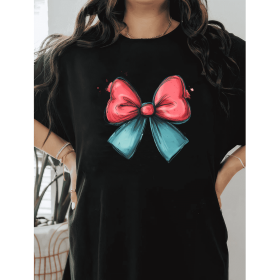 Casual Women's Cotton T-Shirt with Bow Detail - Trendy and Comfortable for Every Season (Style: 43)