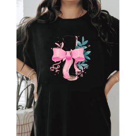 Casual Women's Cotton T-Shirt with Bow Detail - Trendy and Comfortable for Every Season (Style: 275)