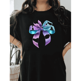 Casual Women's Cotton T-Shirt with Bow Detail - Trendy and Comfortable for Every Season (Style: 283)