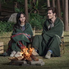 Wool Camping Blanket 64' X 88' Warm For Camping Hiking Travel Army Green (Option: Green)